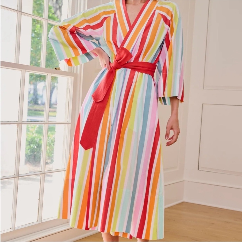 Lake Pajamas x Atlantic Pacific Bell Robe in Rainbow Stripe SZ Small new - Picture 2 of 5